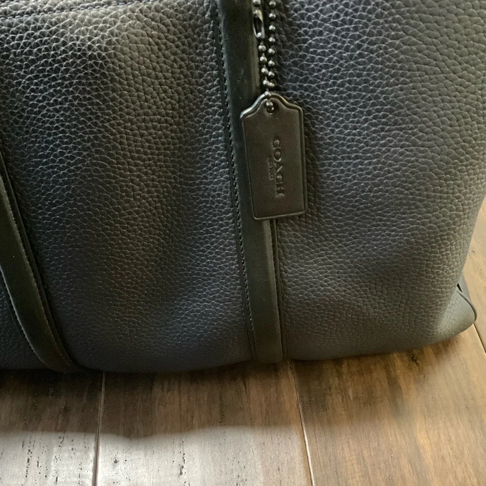 COACH Men’s Pebble Leather 57781 Navy Black Briefcase Bag Metropolitan Slim - Picture 4 of 14